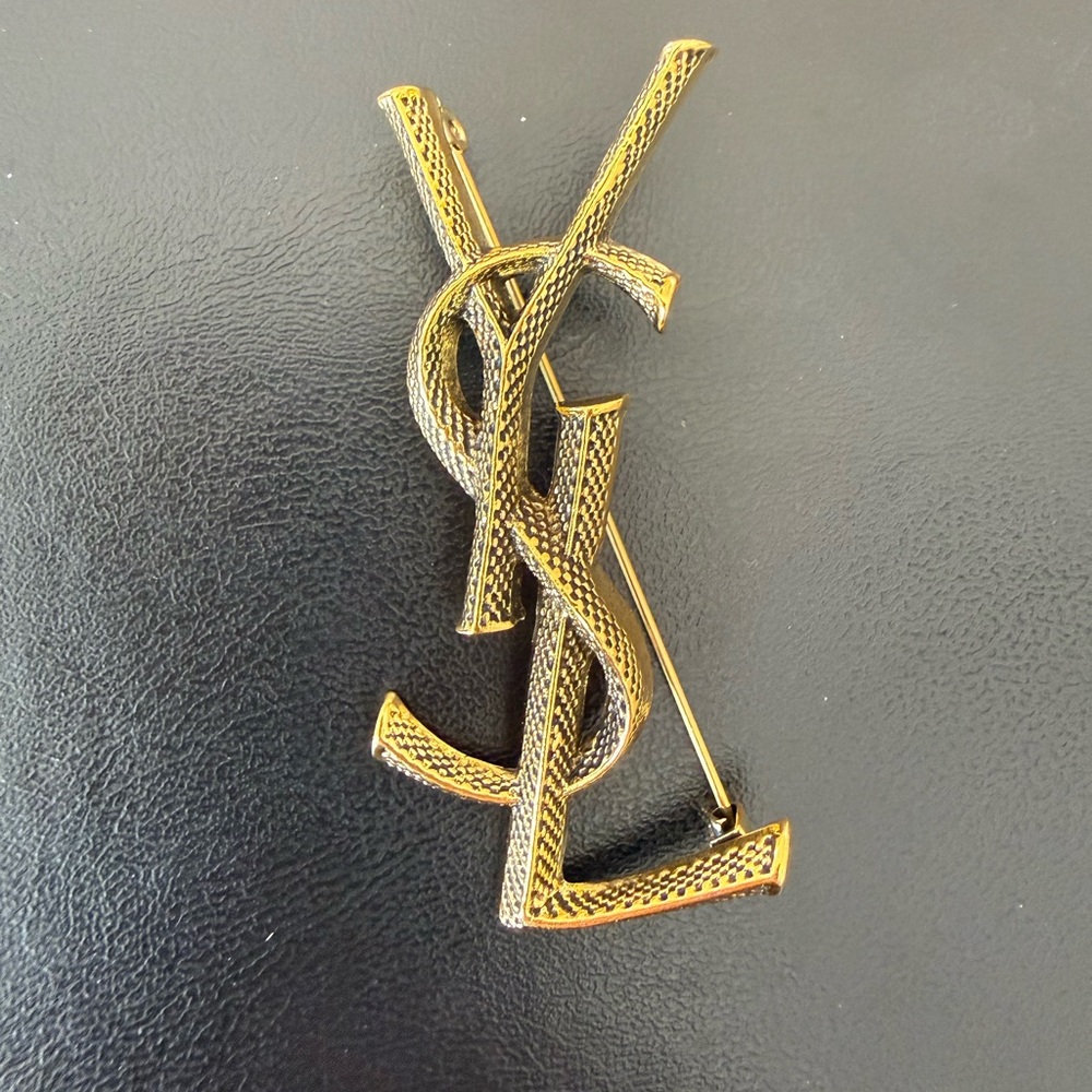 Yves Saint Laurent Textured Gold YSL Logo Pin
